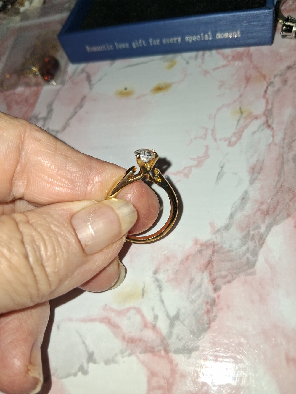 Source Unknown Gold-Tone Ring with Clear Round-Cut Stone - Picture 3 of 12